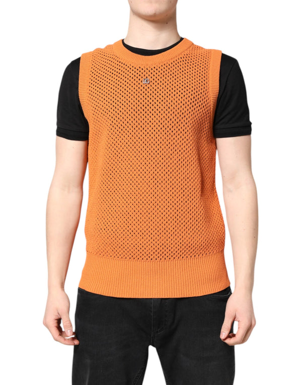 Orange Cashmere Round Neck Sleeveless T-shirt Dolce & Gabbana