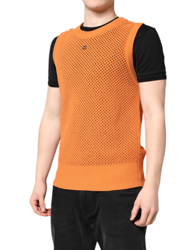 Orange Cashmere Round Neck Sleeveless T-shirt Dolce & Gabbana