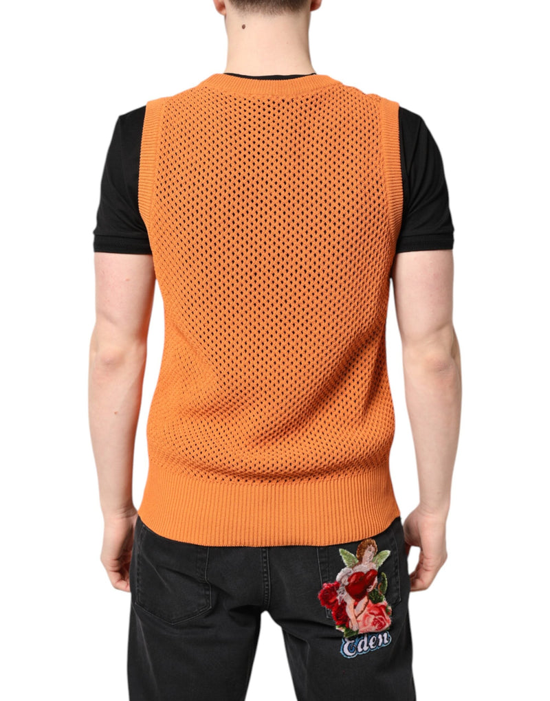 Orange Cashmere Round Neck Sleeveless T-shirt Dolce & Gabbana