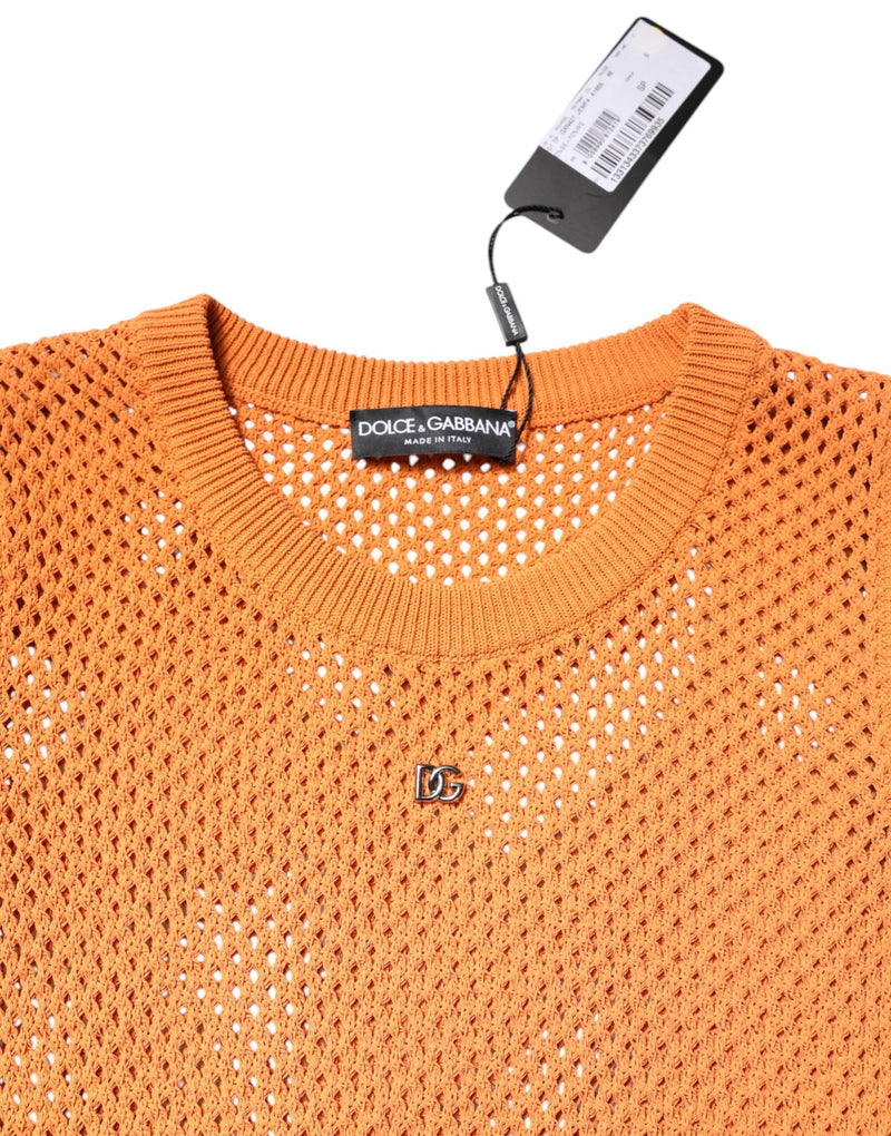 Orange Cashmere Round Neck Sleeveless T-shirt Dolce & Gabbana