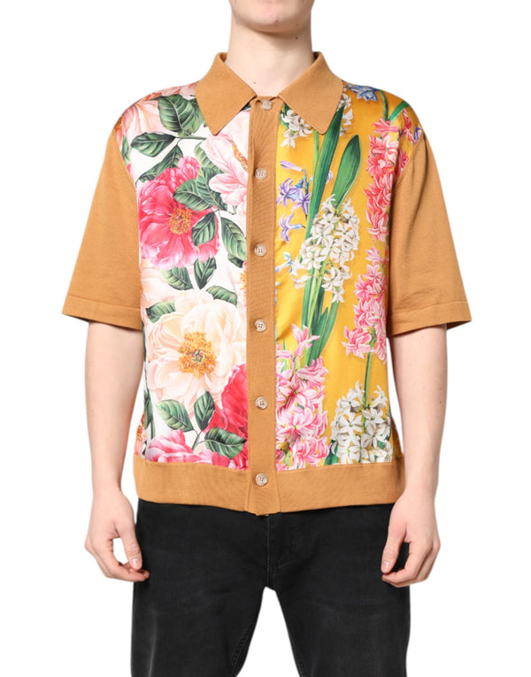 Brown Floral Collared Short Sleeve T-shirt Dolce & Gabbana