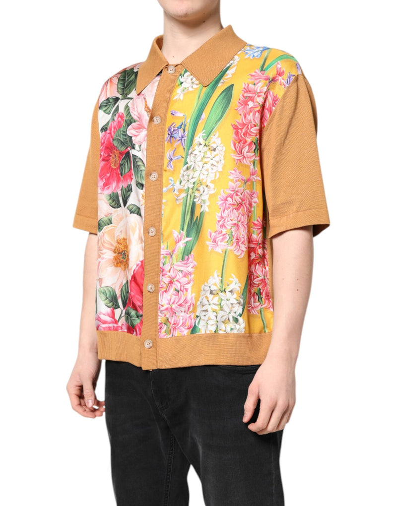 Brown Floral Collared Short Sleeve T-shirt Dolce & Gabbana