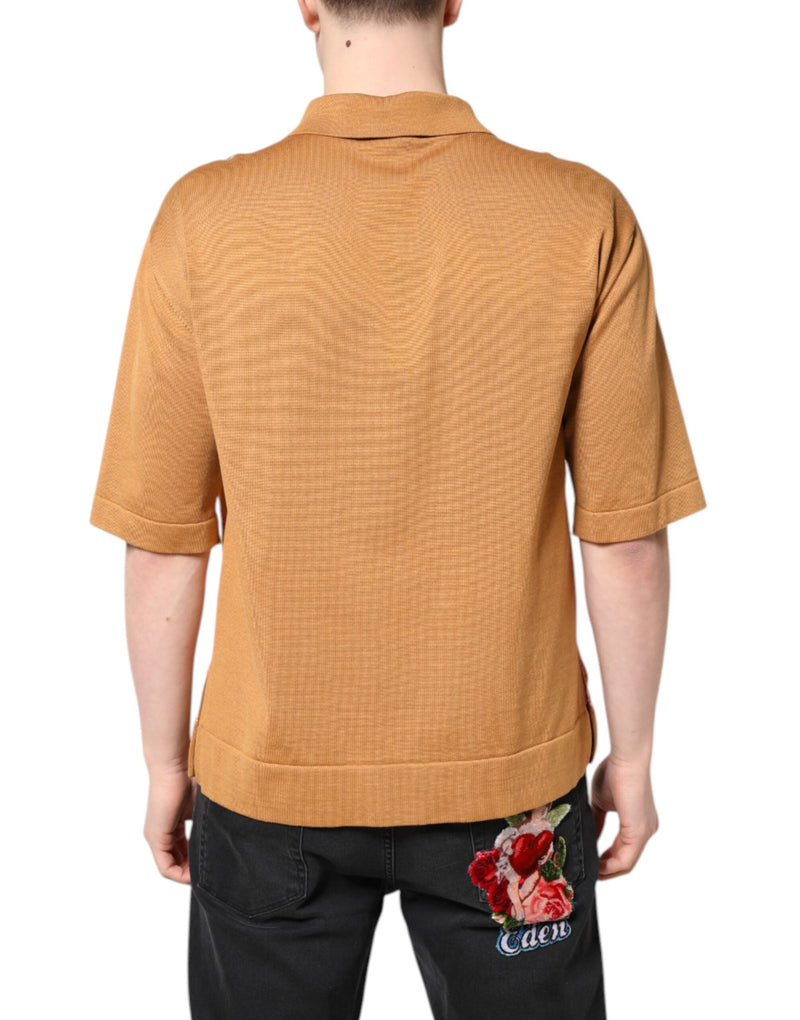 Brown Floral Collared Short Sleeve T-shirt Dolce & Gabbana