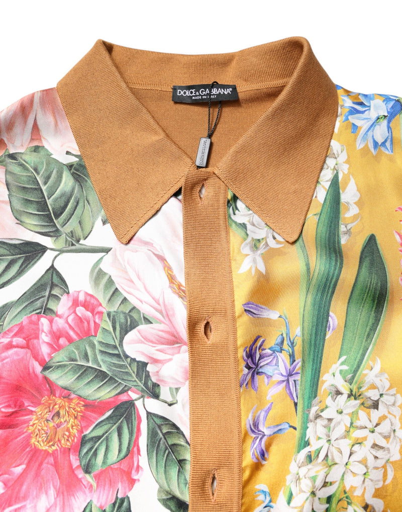 Brown Floral Collared Short Sleeve T-shirt Dolce & Gabbana