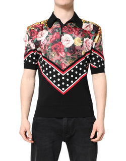 Black Floral Collared Short Sleeve T-shirt Dolce & Gabbana