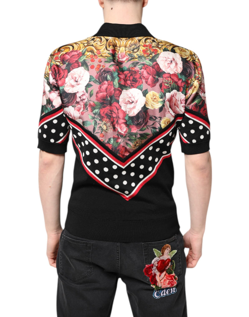 Black Floral Collared Short Sleeve T-shirt Dolce & Gabbana