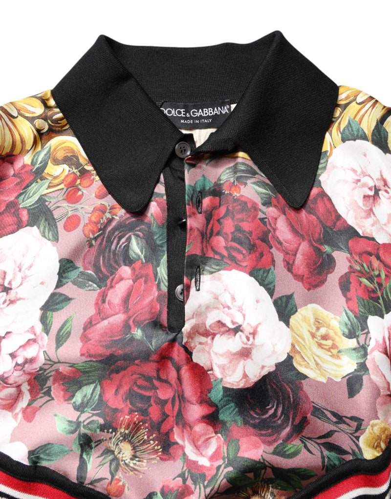 Black Floral Collared Short Sleeve T-shirt Dolce & Gabbana