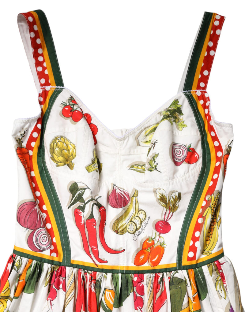 White Vegetables Sleeveless A-line Midi Dress Dolce & Gabbana