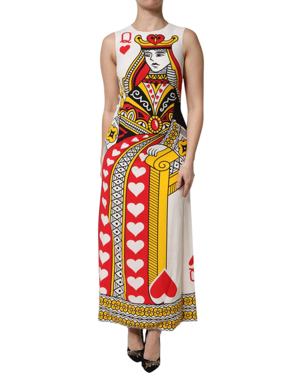 White Queen Of Hearts Sleeveless Maxi Dress Dolce & Gabbana