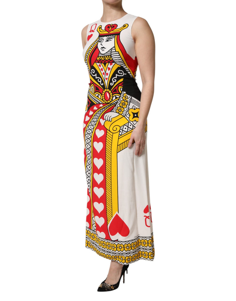 White Queen Of Hearts Sleeveless Maxi Dress Dolce & Gabbana