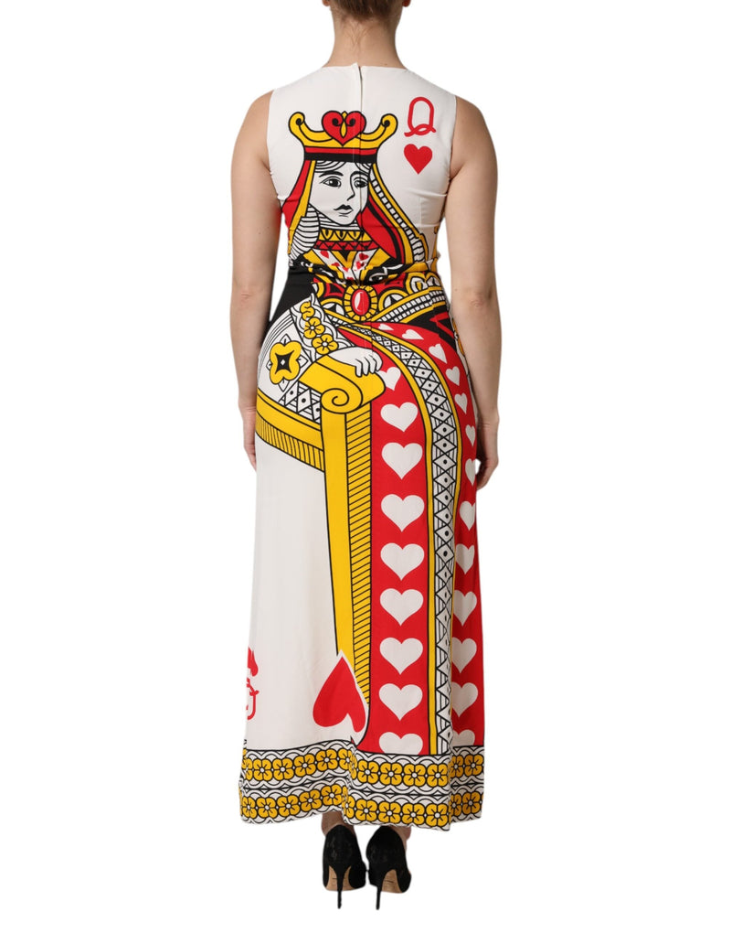 White Queen Of Hearts Sleeveless Maxi Dress Dolce & Gabbana