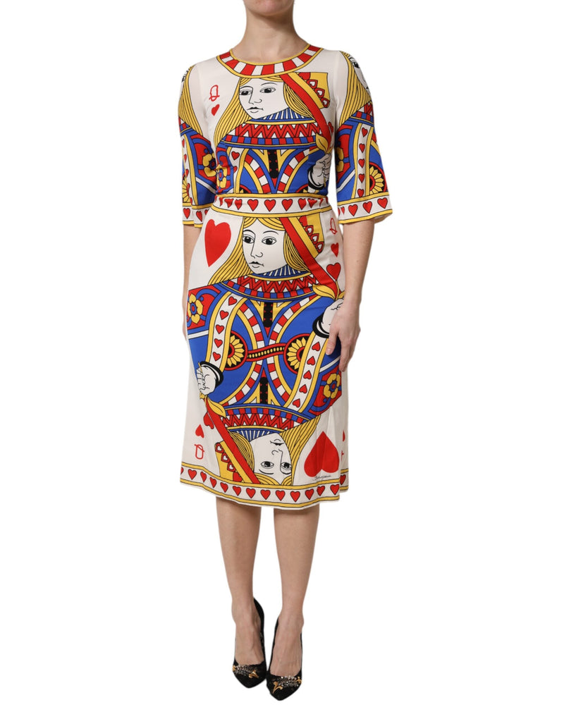 White Queen Of Heart Short Sleeve Midi Dress Dolce & Gabbana