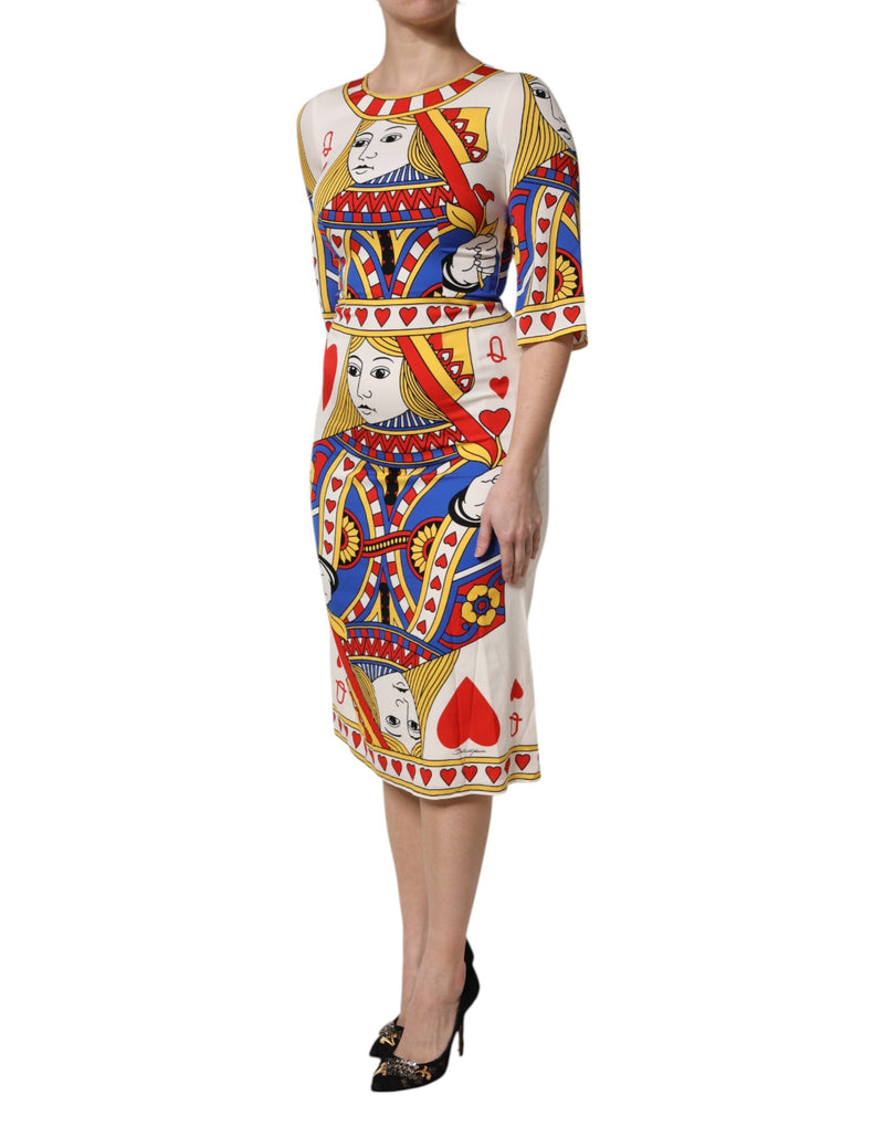White Queen Of Heart Short Sleeve Midi Dress Dolce & Gabbana