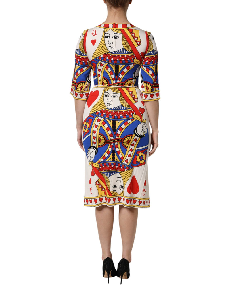 White Queen Of Heart Short Sleeve Midi Dress Dolce & Gabbana