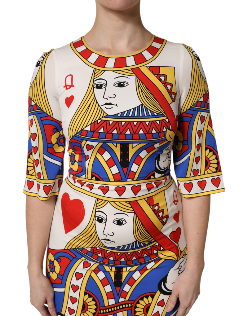 White Queen Of Heart Short Sleeve Midi Dress Dolce & Gabbana