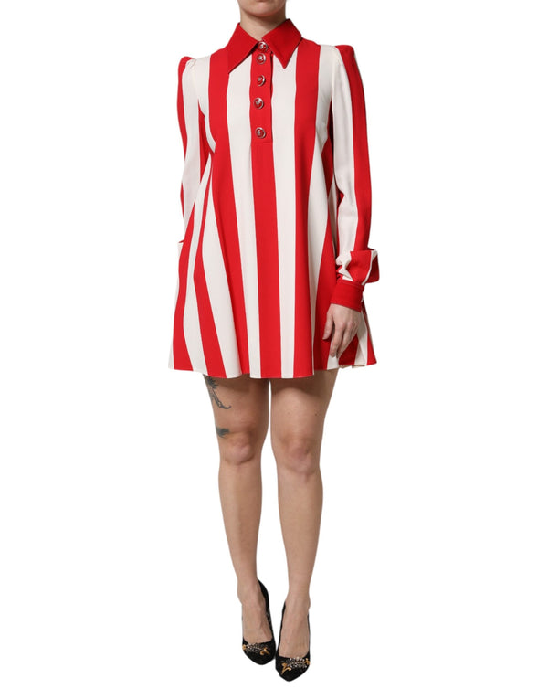 White Red Stripes Long Sleeves Mini Dress Dolce & Gabbana