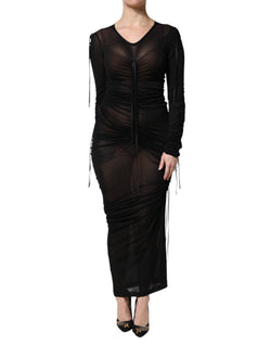 Black Mesh Trim Bodycon Long Sheath Dress Dolce & Gabbana
