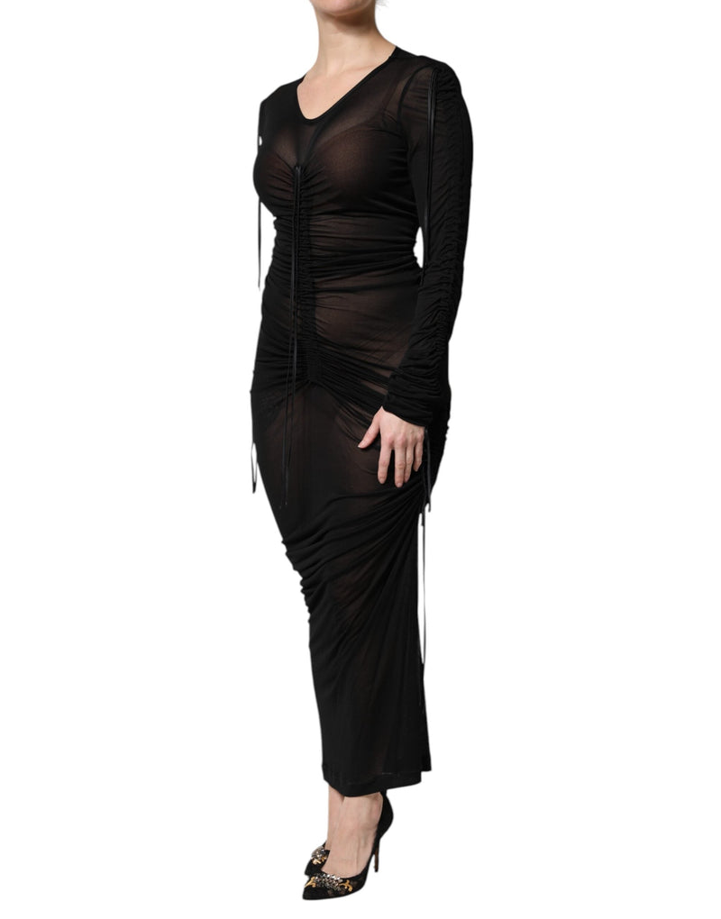 Black Mesh Trim Bodycon Long Sheath Dress Dolce & Gabbana