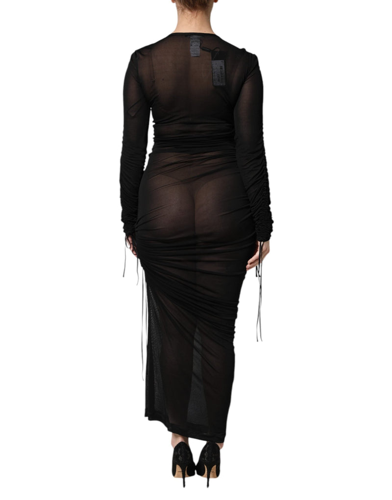 Black Mesh Trim Bodycon Long Sheath Dress Dolce & Gabbana