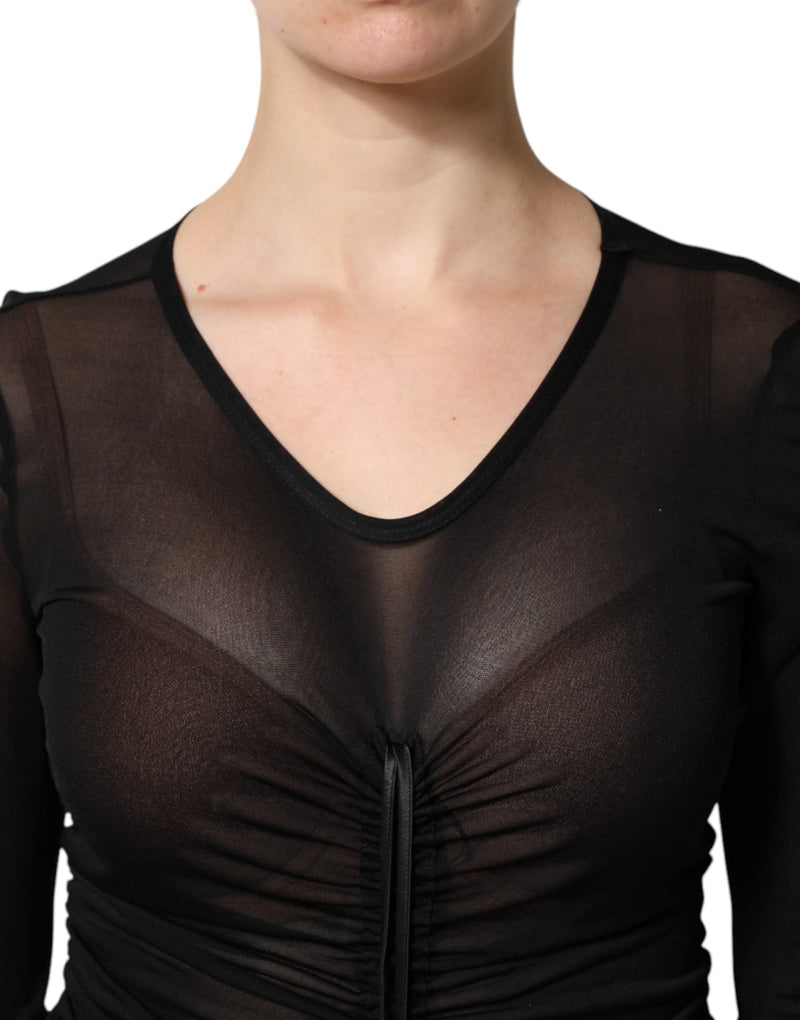 Black Mesh Trim Bodycon Long Sheath Dress Dolce & Gabbana