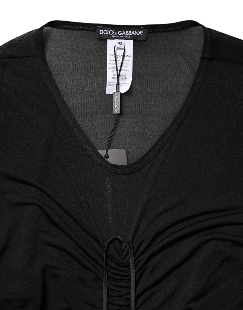 Black Mesh Trim Bodycon Long Sheath Dress Dolce & Gabbana