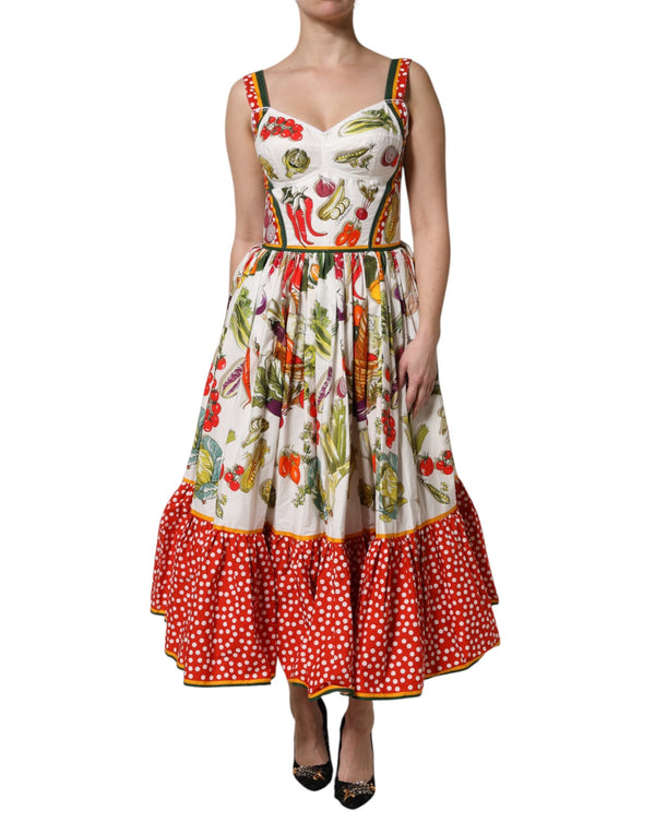 White Vegetables Sleeveless A-line Dress Dolce & Gabbana