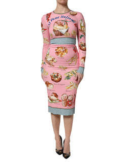 Pink Pastry Print Bodycon Sheath Midi Dress Dolce & Gabbana