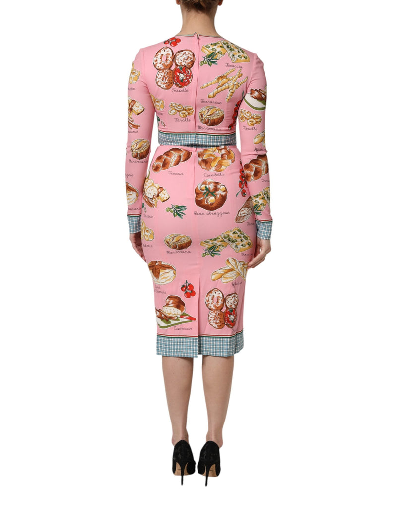 Pink Pastry Print Bodycon Sheath Midi Dress Dolce & Gabbana