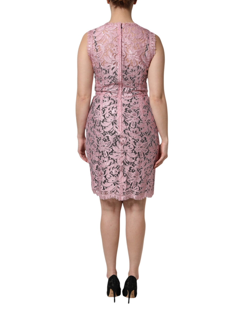 Pink Floral Lace Sleeveless Sheath Dress Dolce & Gabbana