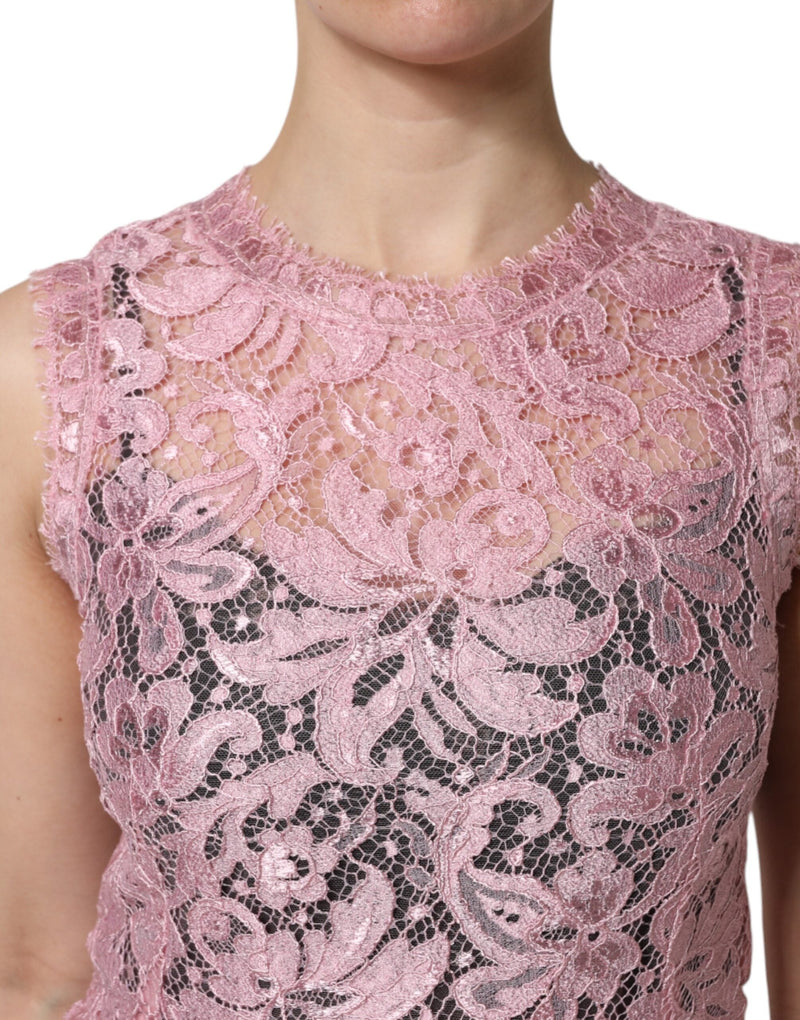 Pink Floral Lace Sleeveless Sheath Dress Dolce & Gabbana