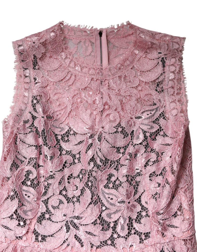 Pink Floral Lace Sleeveless Sheath Dress Dolce & Gabbana