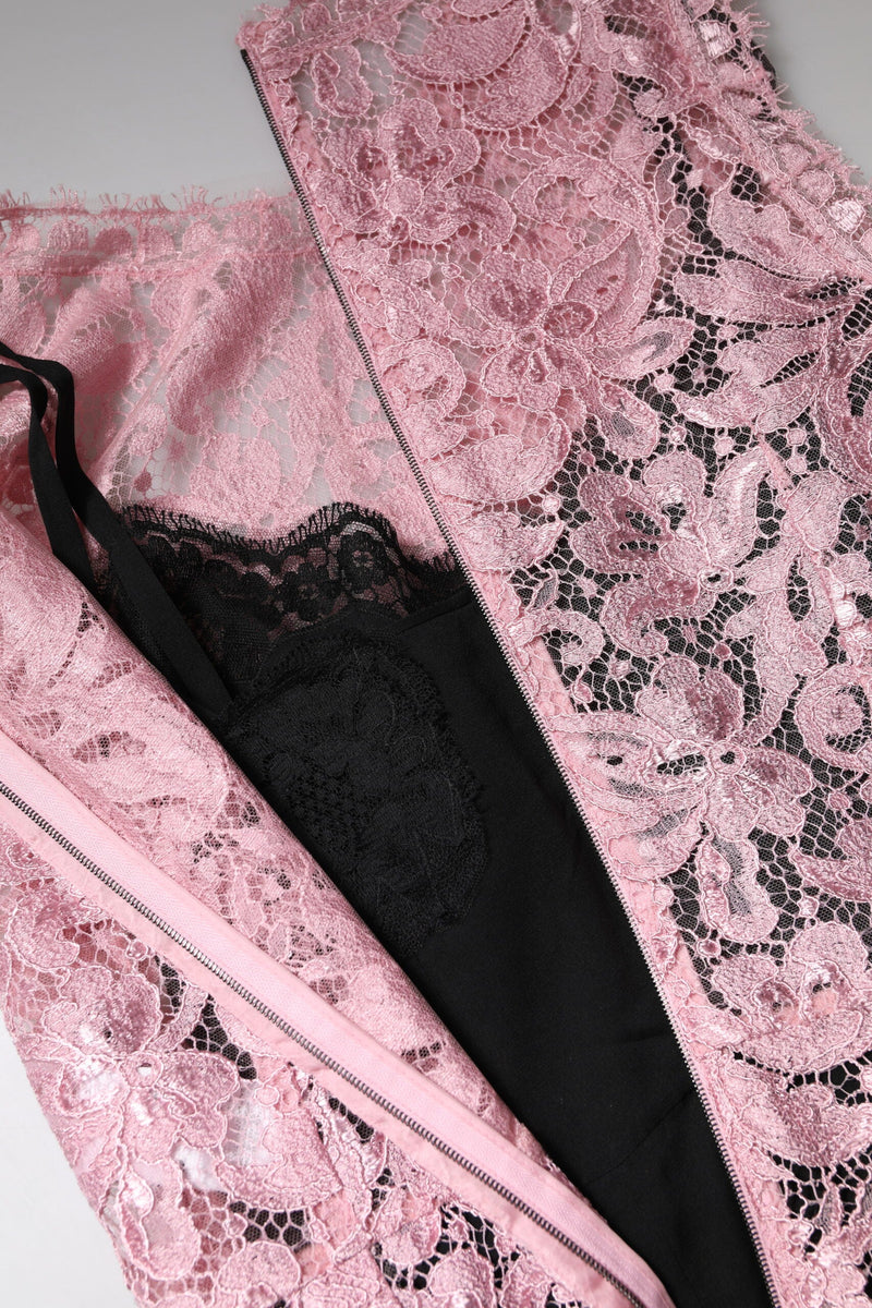 Pink Floral Lace Sleeveless Sheath Dress Dolce & Gabbana