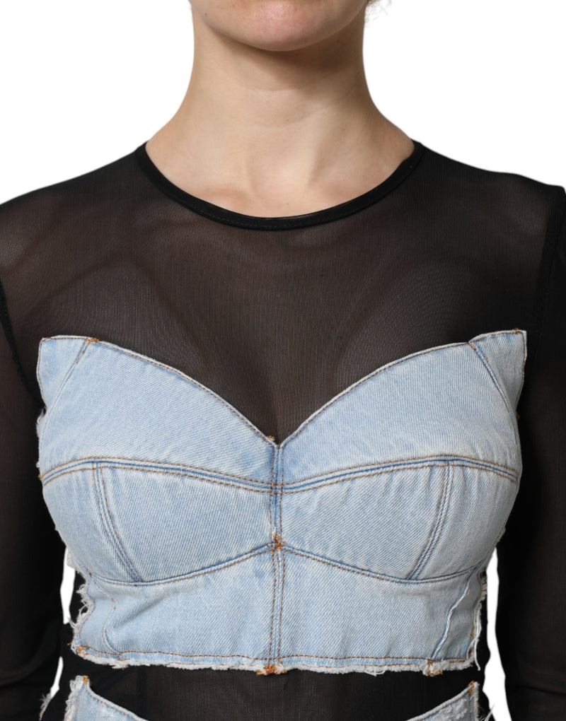 Black Blue Long Sleeves Denim Mini Dress Dolce & Gabbana