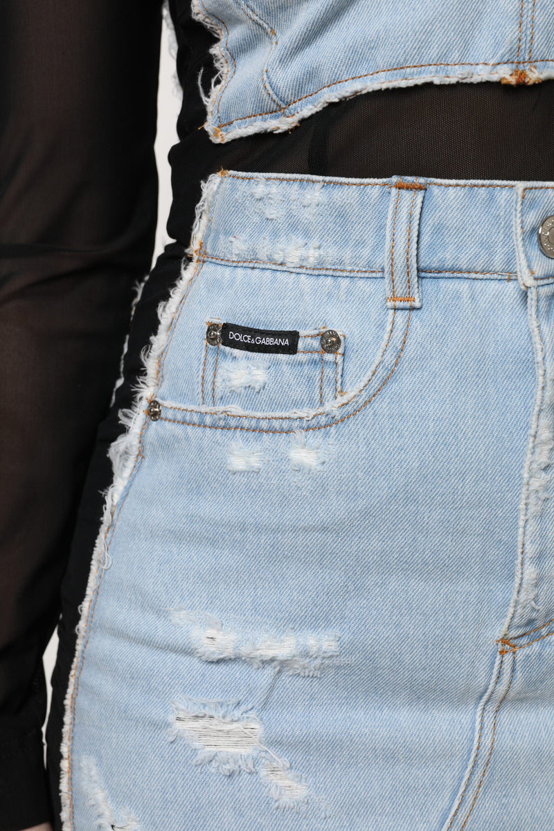 Black Blue Long Sleeves Denim Mini Dress Dolce & Gabbana