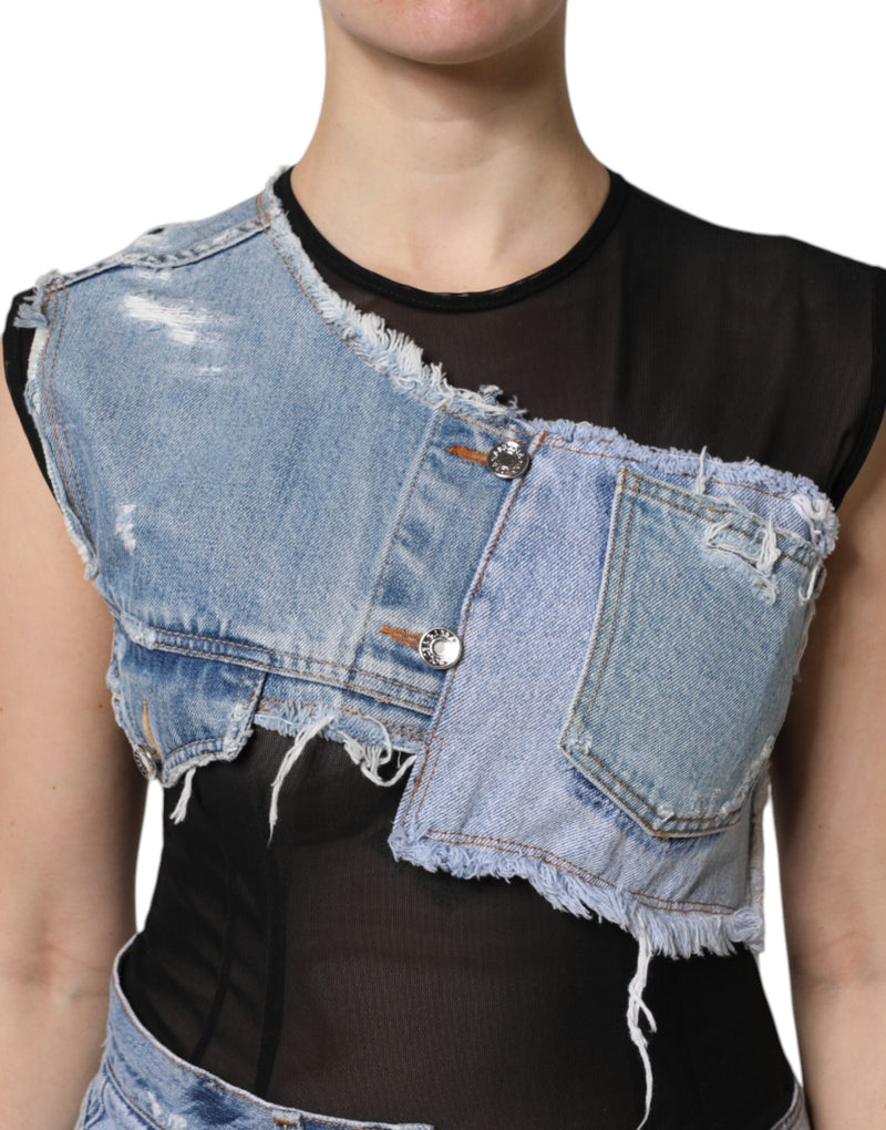 Black Blue Sleeveless Denim Mini Dress Dolce & Gabbana