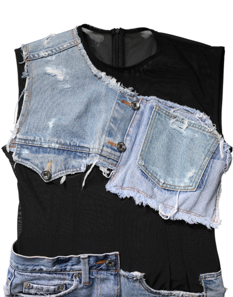 Black Blue Sleeveless Denim Mini Dress Dolce & Gabbana