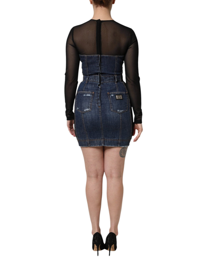 Black Blue Long Sleeves Denim Mini Dress Dolce & Gabbana