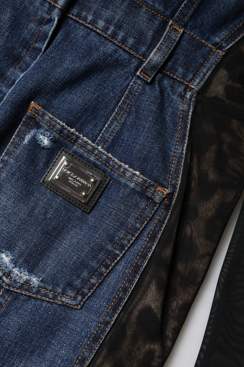 Black Blue Long Sleeves Denim Mini Dress Dolce & Gabbana