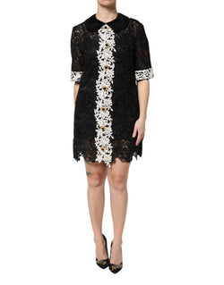 Black Floral Lace Embellished Mini Dress Dolce & Gabbana