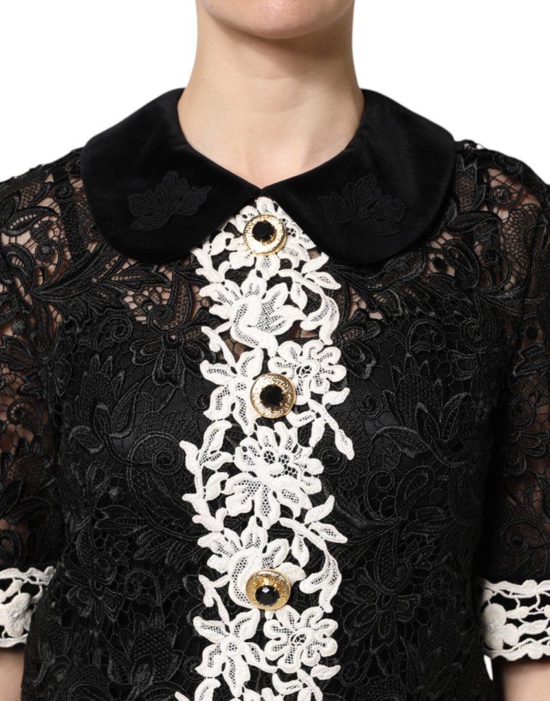 Black Floral Lace Embellished Mini Dress Dolce & Gabbana