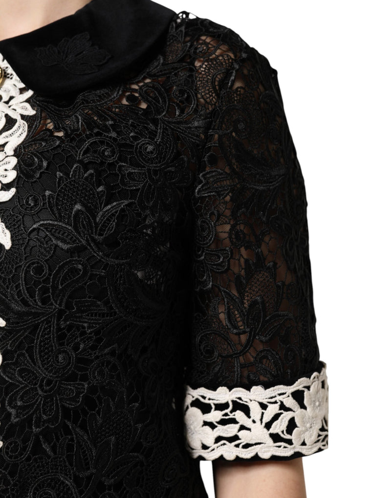 Black Floral Lace Embellished Mini Dress Dolce & Gabbana
