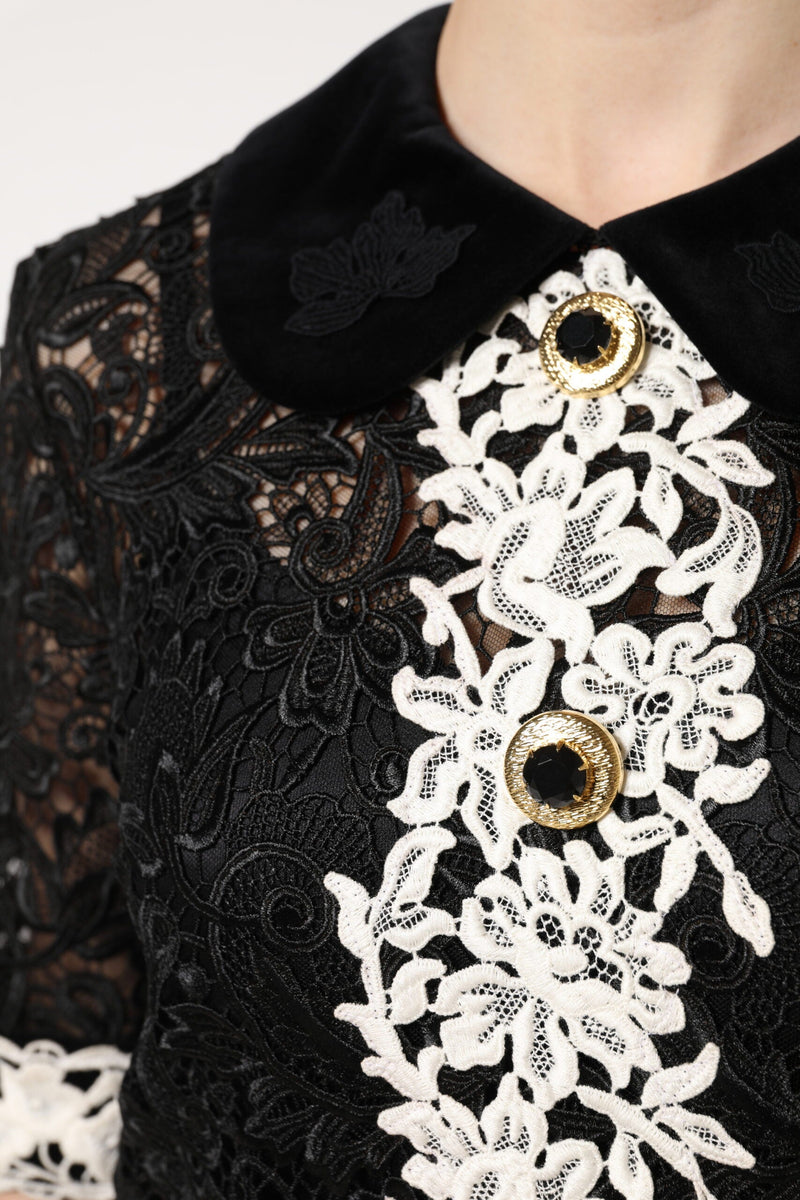 Black Floral Lace Embellished Mini Dress Dolce & Gabbana