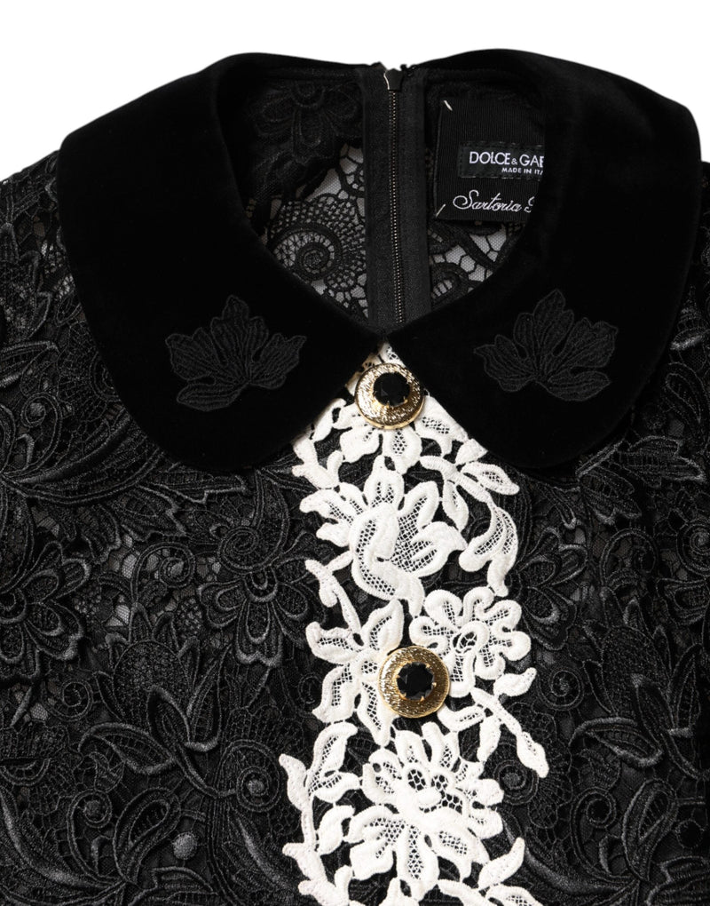 Black Floral Lace Embellished Mini Dress Dolce & Gabbana