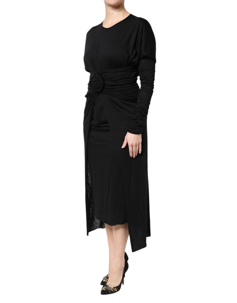 Black Wool Long Sleeves Sheath Midi Dress Dolce & Gabbana