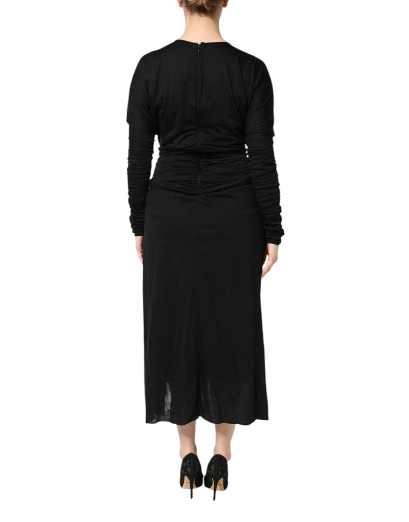 Black Wool Long Sleeves Sheath Midi Dress Dolce & Gabbana