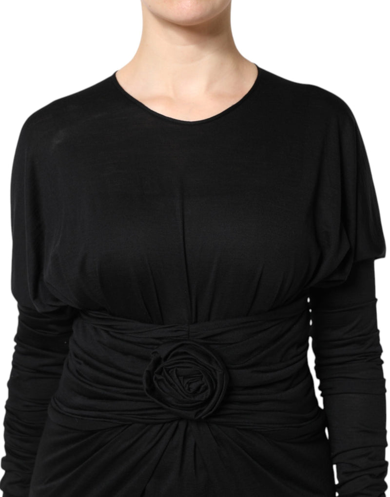 Black Wool Long Sleeves Sheath Midi Dress Dolce & Gabbana