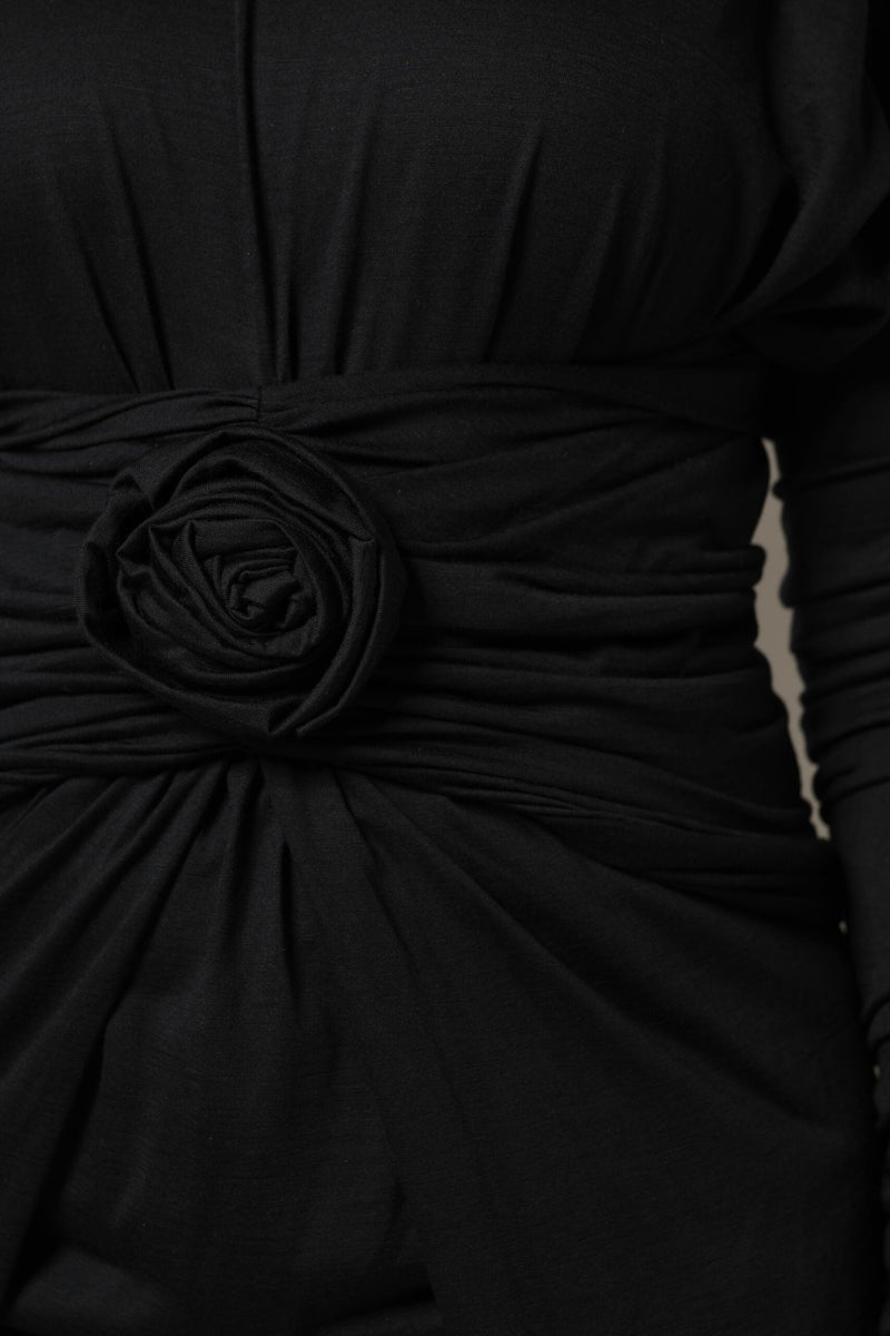 Black Wool Long Sleeves Sheath Midi Dress Dolce & Gabbana