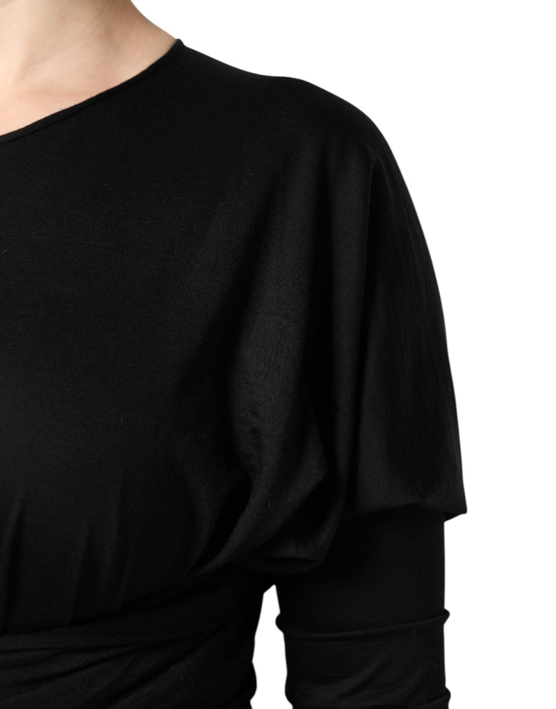 Black Wool Long Sleeves Sheath Midi Dress Dolce & Gabbana