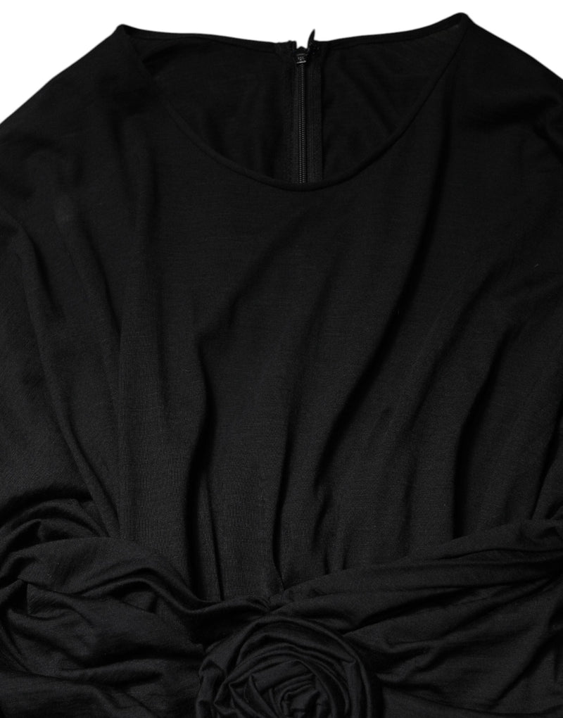 Black Wool Long Sleeves Sheath Midi Dress Dolce & Gabbana