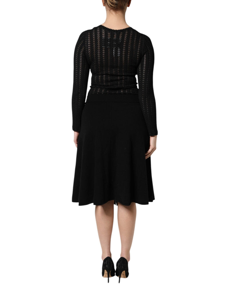Black Cashmere Long Sleeves A-line Midi Dress Dolce & Gabbana